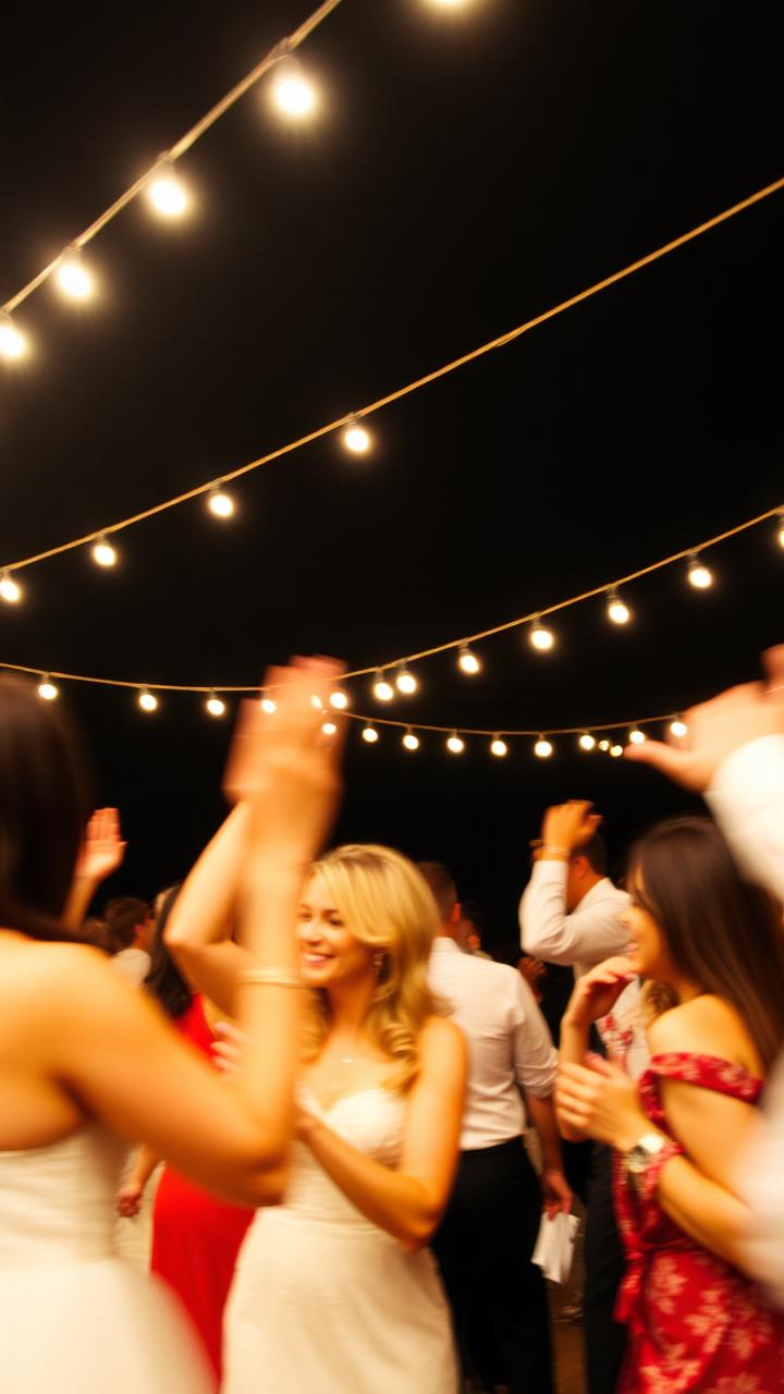 Dancing under string lights