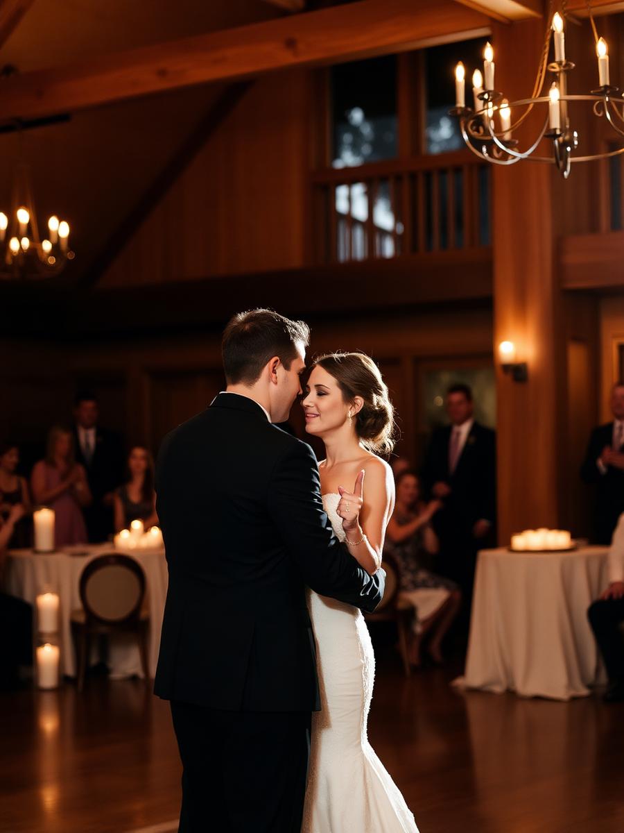 First dance in a candlelit lodge