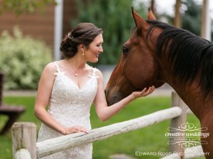 Rocking R Guest Ranch Wedding, Creative Weddings Planning & Decor, Bride and horse, Stella York, Calgary Wedding Planner, Strathmore Wedding, Edward Ross Photography