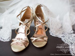 Banff Wedding Planner - Creative Weddings Planning & Decor; Gold sandals by Badgley Mischka Rimrock Resort Wedding Eric Daigle Photography
